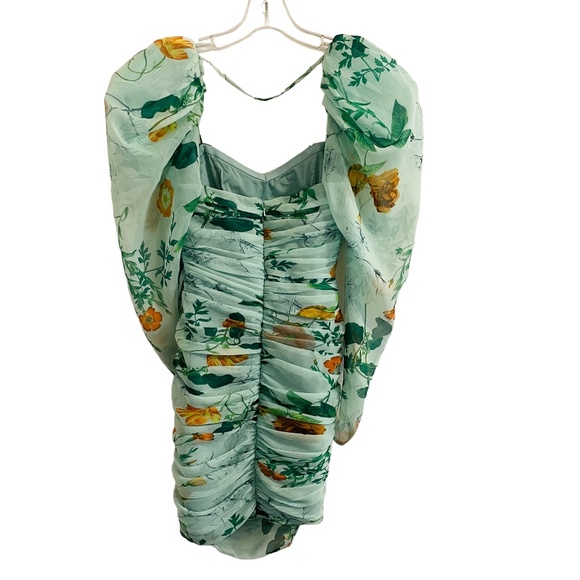 ASOS Edition Ruched Mini Dress With Puff Sleeves Size 0 - Picture 8 of 9